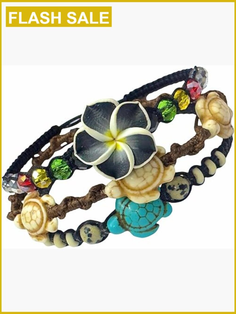 Hawaiian Plumeria Turtle Hemp Bracelet Anklet Adjustable